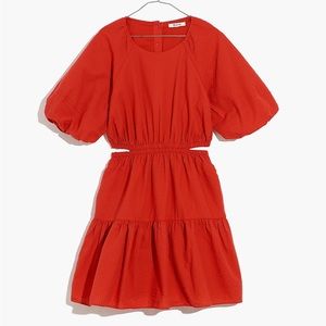 Madewell NWT Seersucker Puff-Sleeve Cutout Mini Dress sz XS in Red
